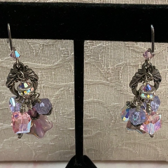 Swarovski mix crystal earrings handmade 1-of-kind pinks SS ear wires chandelier - Picture 2 of 5